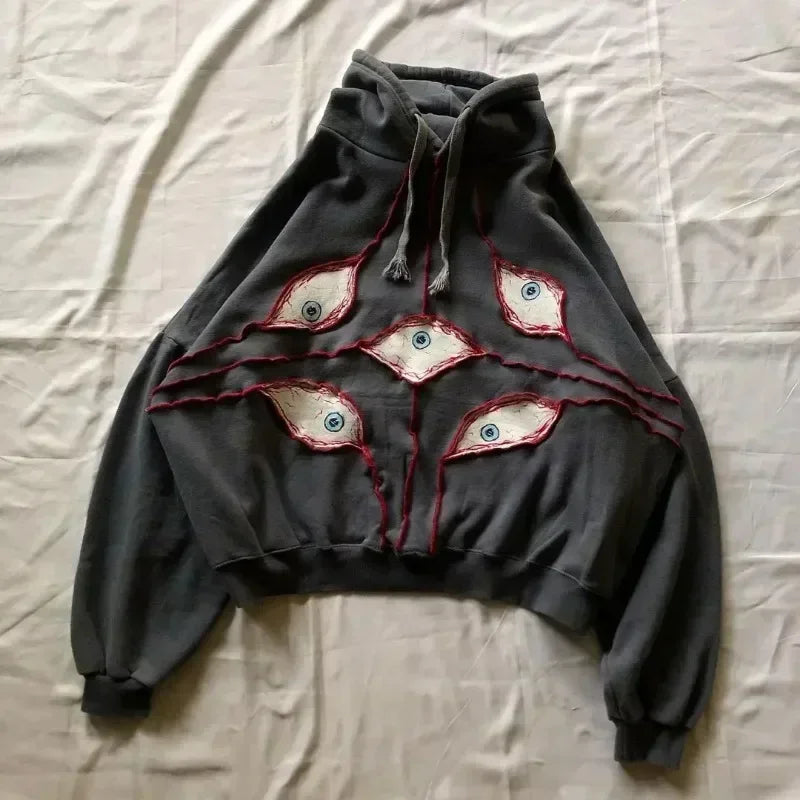 Hearujoy Y2K New Retro Harajuku Embroidered Hoodie Color blocked Design Trendy Sportswear Street Hip Hop Punk Versatile Loose Street Wear