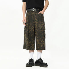 Hearujoy Streetwear Trendy Leopard Print Cargo Pants Summer New Camouflage Big Pocket Design Male Shorts Wide Leg 9C6628