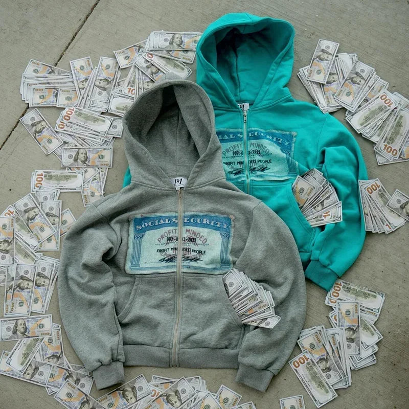 Hearujoy Y2K New Retro Hoodies Men Women Trendy Brand Printed Personalized Patterns Hip hop Hooded Cardigan Long Sleeves Sweatshirt Tops