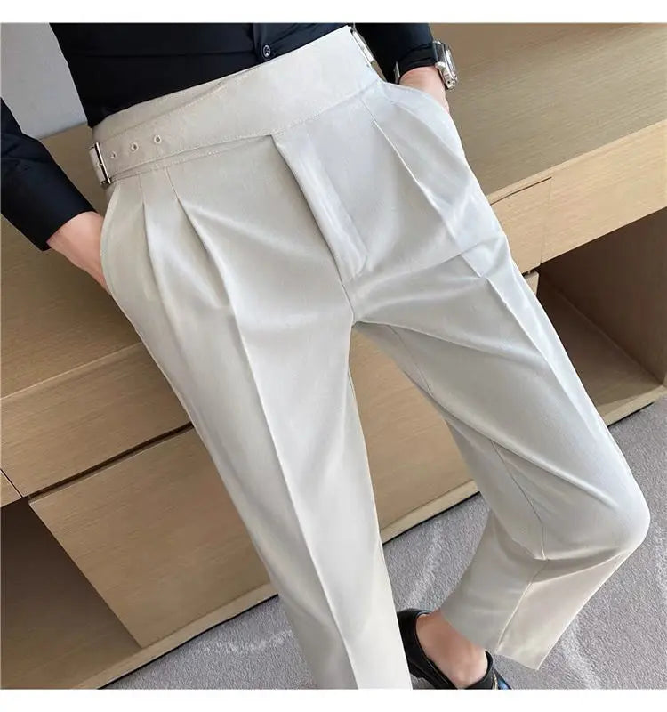 HEARUJOY  -  Italian Style Men Naples Suit Pants High Waist Slim Fit Small Feet Ankle-Length Pants Spring Fashion Business Casual Trousers