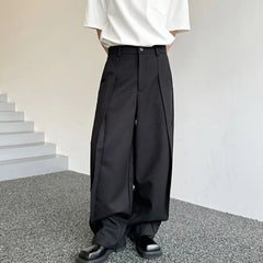 Hearujoy Fashion Trend Wide Leg Pants Men's Summer Individuality Pleated Looes Solid Color Lovers' Trousers Men 9C5805