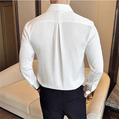 HEARUJOY  -  Spring Summer Men Smart Casual Black Shirts Fashion Men High Quality Striped Shirts Male Formal Party Wedding Blouse
