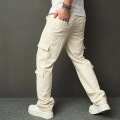 HEARUJOY  -  Spring Autumn Men American High Street Multi Pocket Cargo Pants Loose Straight Jeans Washed Workwear Wide Leg Denim Trousers