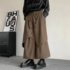 HEARUJOY  -  Japanese Gothic Dark Style Pants Skirt Irregular Layered Pants Hakama Autumn Fashion Streetwear All-Match Samurai Pants Unisex
