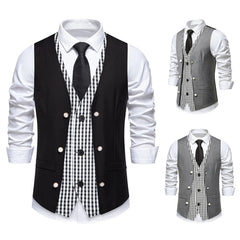 HEARUJOY  -  Fashion Business Vests Men's Suit Waistcoat Regular Length Garment Spring Autumn Fashion V Neck Sleeveless Plaid Pattern For Men