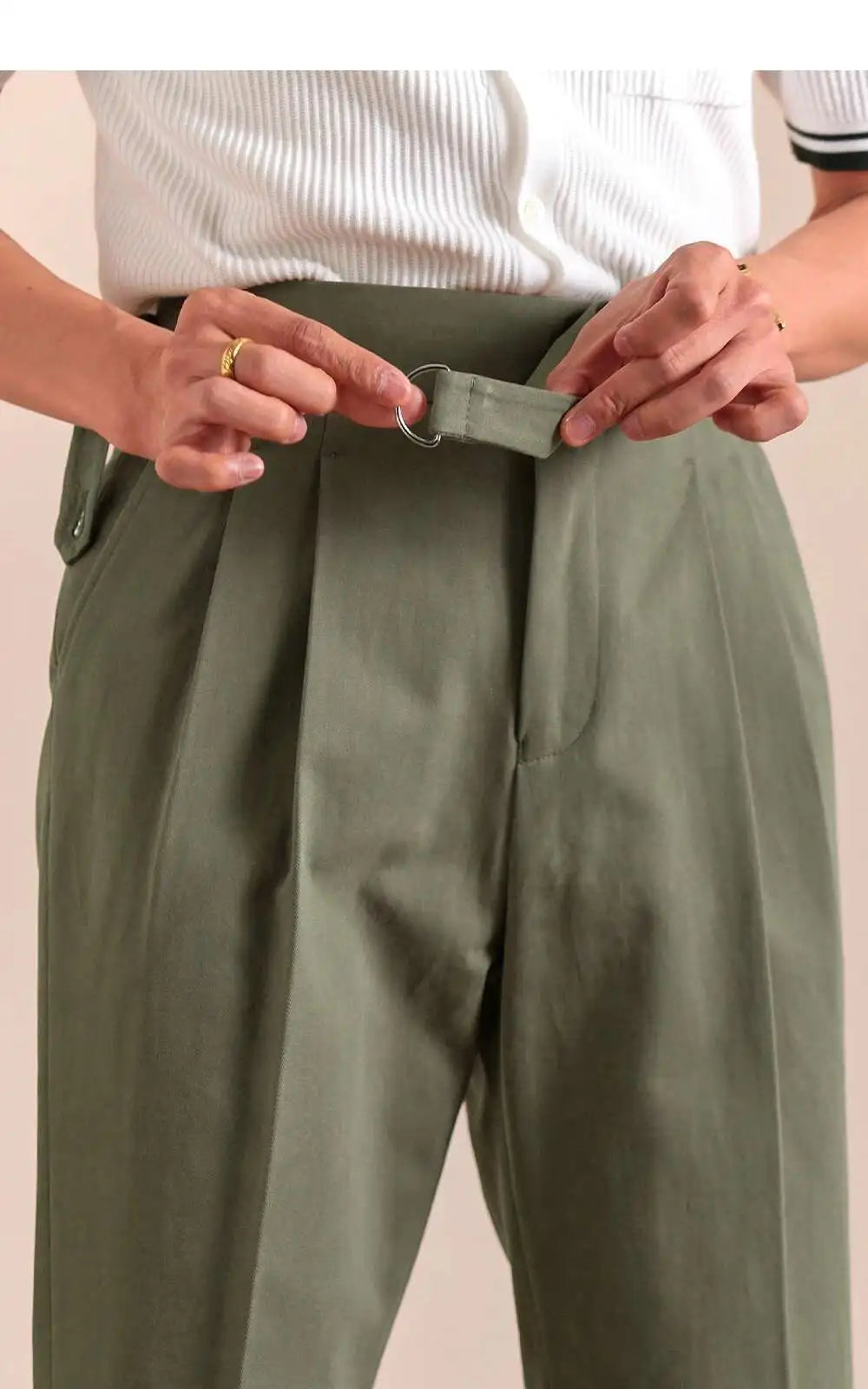 HEARUJOY  -  Pure Cotton Casual Pant Men Double Pleated High Waisted Breathable Trousers Business Casual Formal Pants Men Social Trousers