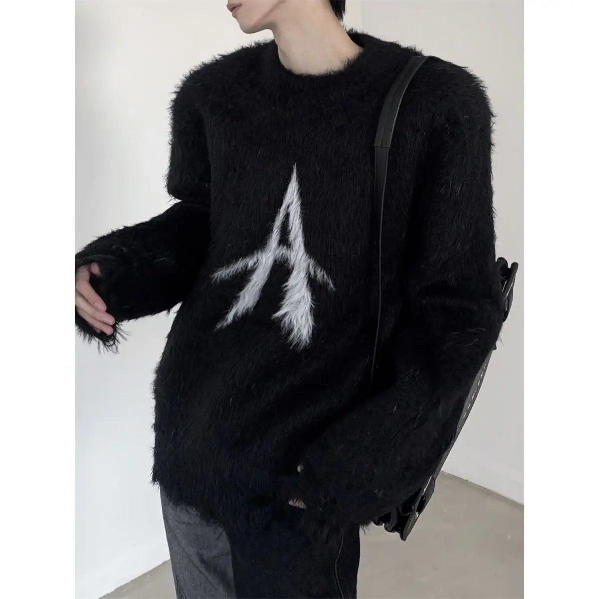 Hearujoy Y2k seahorse gray round neck pullover sweatshirt American retro couple Korean version trend brand loose fashion gothic style top