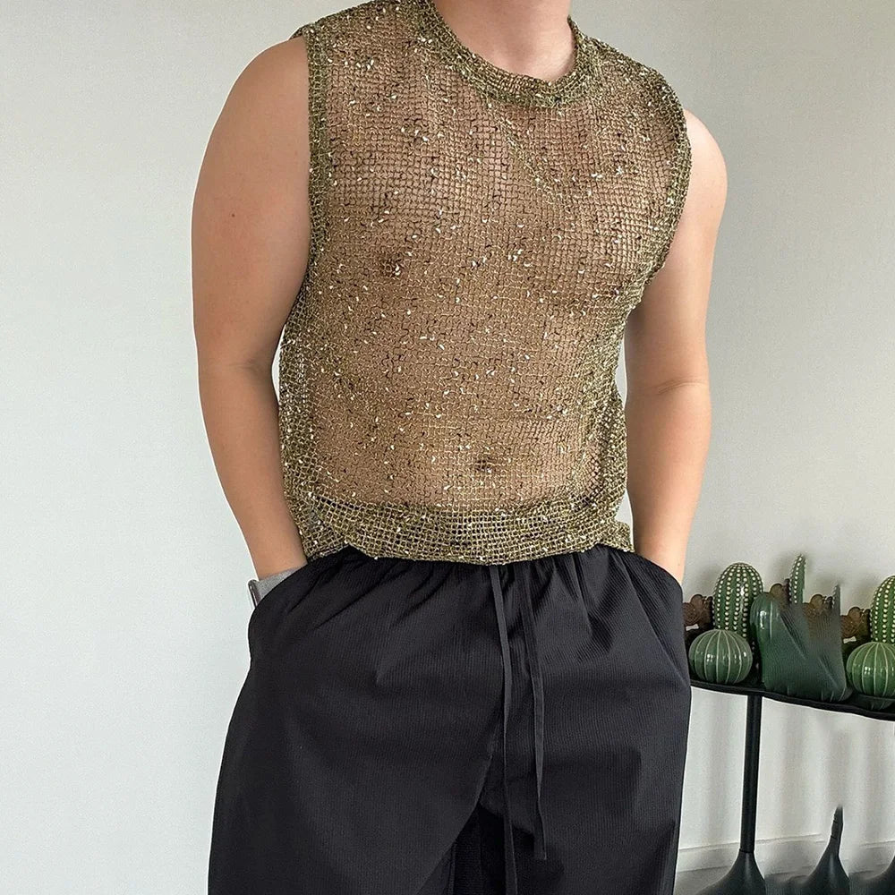 HEARUJOY  -  Mens Vest Knot Hollow Personality Sexy Body Shaping Tank Top Spring Summer Streetwear Niche Sleeveless Top Men'S Clothing 2025