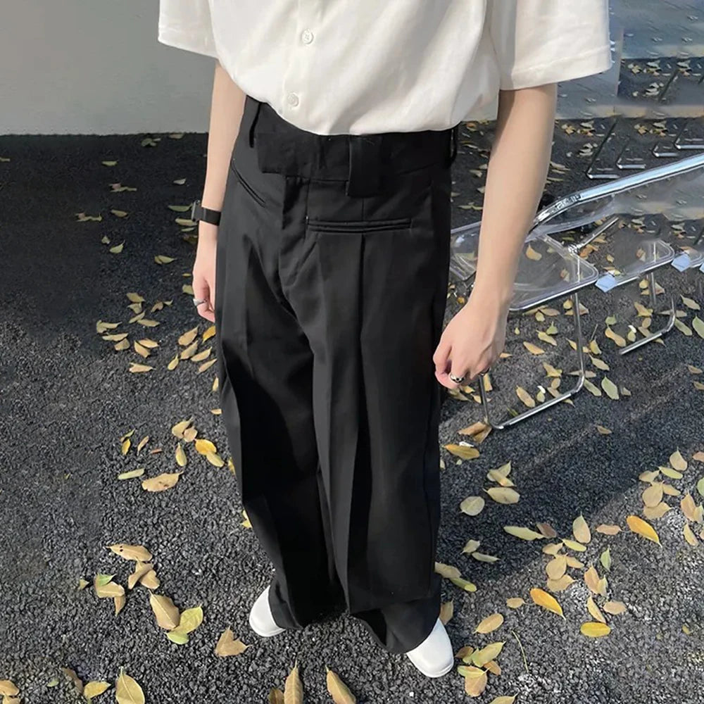 HEARUJOY  -  Mens Trousers Reverse Design Front Pocket Wide Leg Pants Autumn Fashion Couple Versatile Simple Daily Casual Pants Unisex