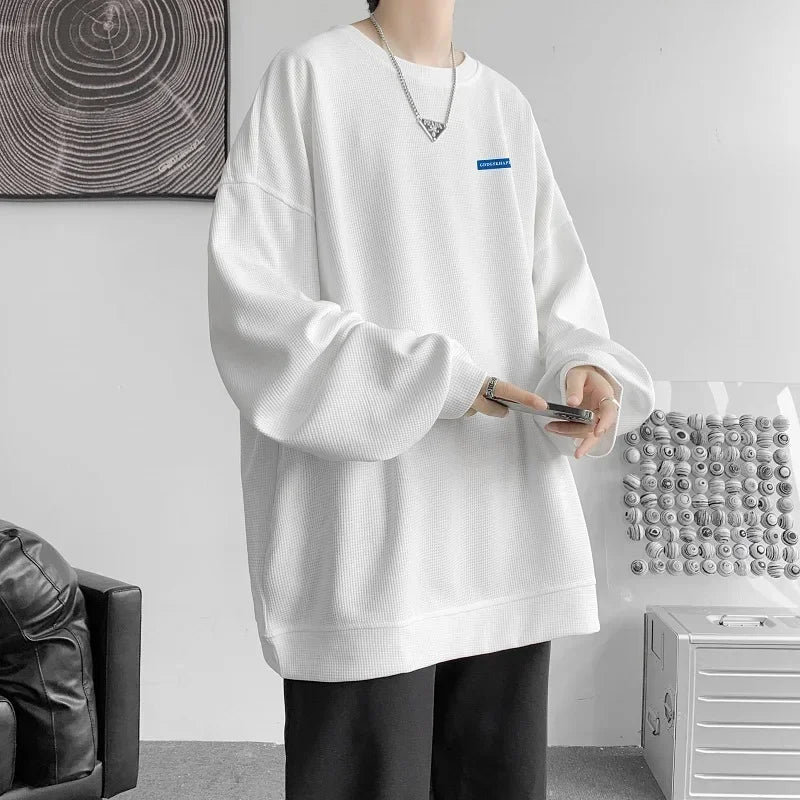 HEARUJOY  -  Men's Oversized Hoodie White Unisex Autumn Waffle Hoodies Over Size for Men Letter Print 5XL Casual Wear Hoody Male Sweatshirt