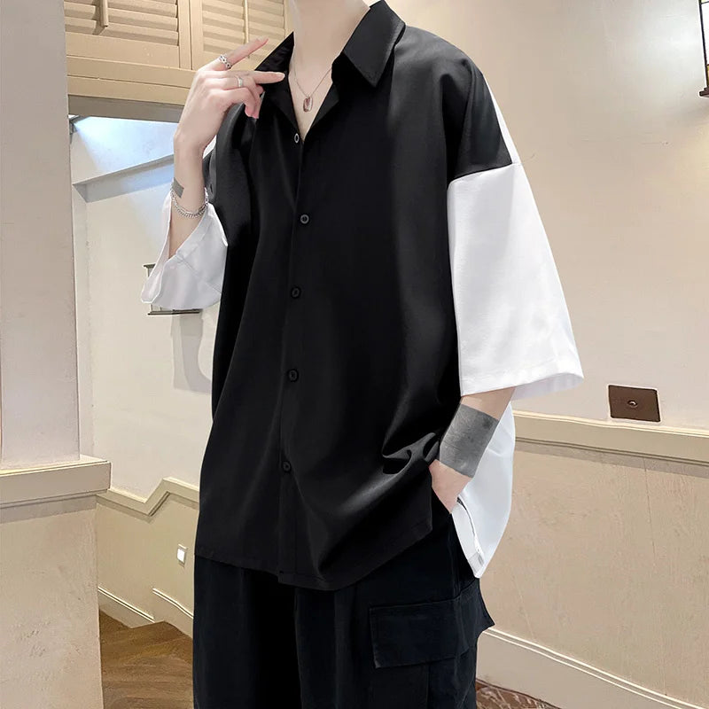 HEARUJOY  -  Summer Short Sleeve Shirt Men Fashion Oversized Ice Silk Shirt Men Streetwear Loose Casual Shirts Mens Hawaiian Shirt M-3XL