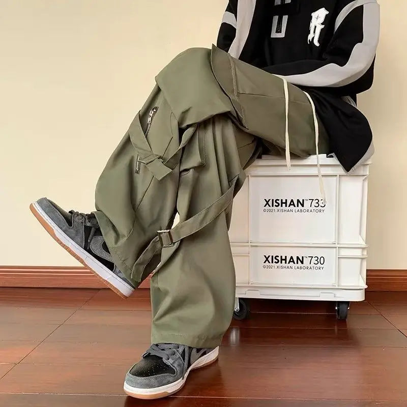 Hearujoy Green Cargo Pants Men Oversize Zipper Black Cargo Trousers Male Streetwear Hip Hop Pocket Spring Loose Casual Workwear