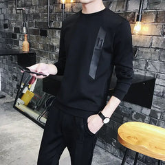 Hearujoy Male T Shirt Casual Cool Stretch Pants Sets Spring Top Kpop Chic Long Sleeve Clothes for Men Basic Autumn Slim Fit Trend S