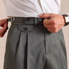 HEARUJOY  -  Italian Style Imitation Linen Naples Trousers Men's Double Pleated Gentleman Casual Business Men's Suit Pants Mens Formal Pants