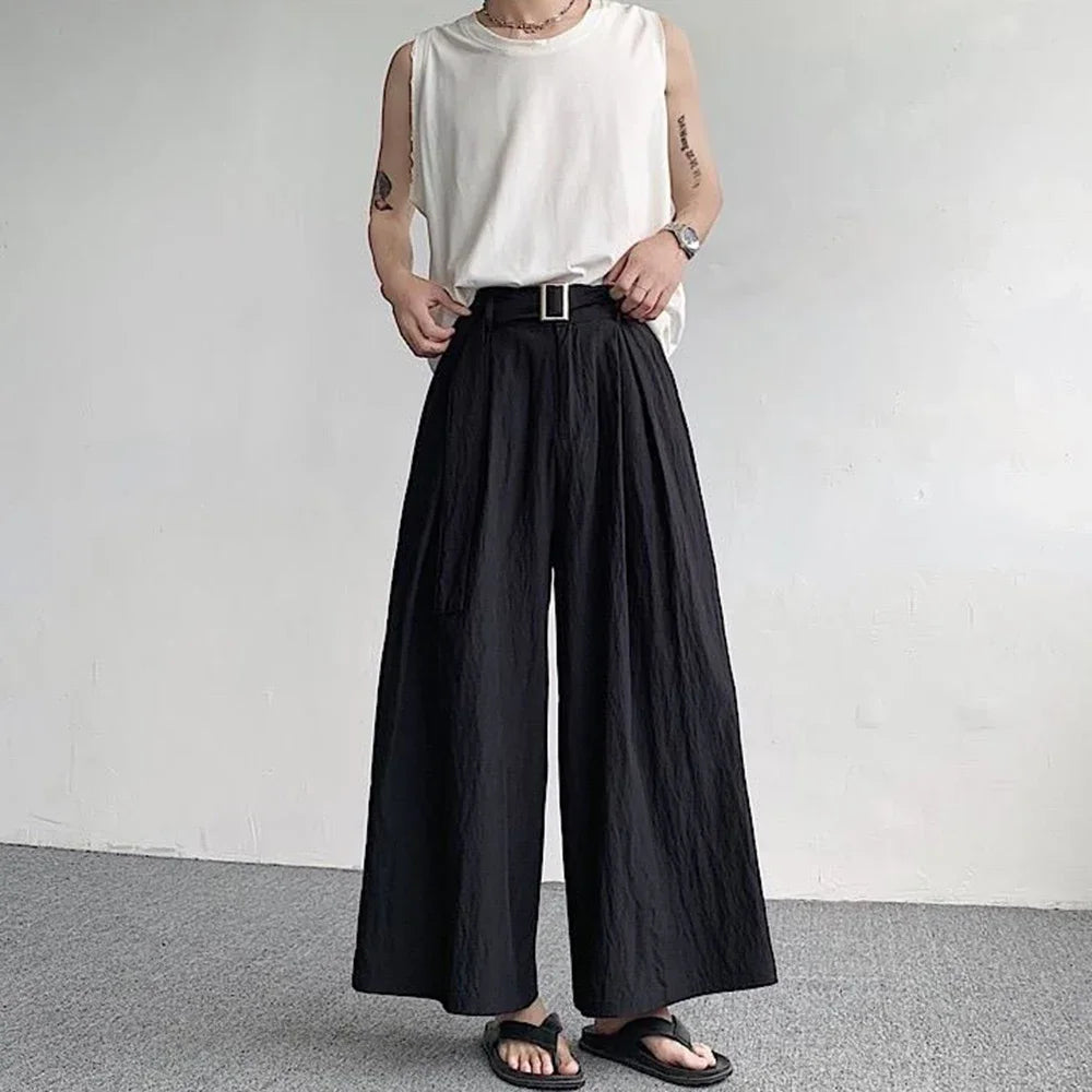 Hearujoy Japanese Casual Wide-leg Pants Men's Summer Quick-drying Loose Casual Pants Fashion Samurai Skirt Trousers Festival Costumes