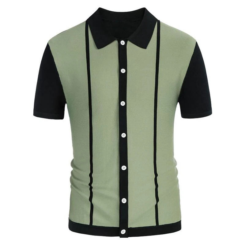 HEARUJOY  -  Men's Luxury Clothing Knit Short Sleeve Polo Shirt Casual Streetwear Lapel Button Down Cardigan Breathable Tops Summer Knitwear