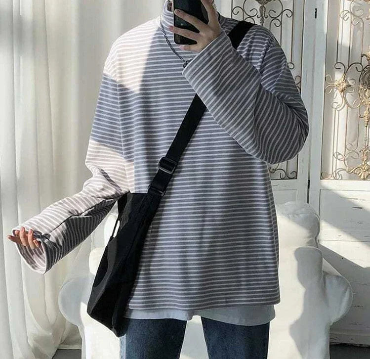 HEARUJOY  -  Turtleneck High Collar T Shirt For Man Striped Top Bulk With Wholesale Men's Clothing Long Sleeve Quotes Full Xl F Pullover