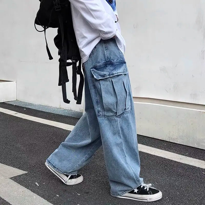 Hearujoy Baggy Jeans Trousers Male Denim Pants Black Wide Leg Pants Men's Jeans Loose Casual Korean Streetwear Hip Hop Harajuku