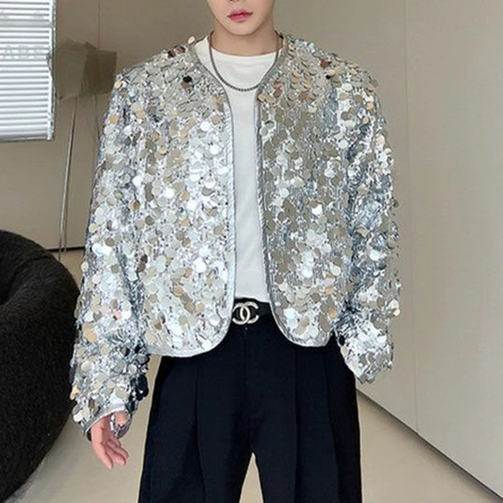 HEARUJOY  -  Mens Jacket Sequin Ballroom Shiny Jacket Streetwear Fashion Nightclub Stage Performance Long Sleeve Top Men'S Clothing 2025 New