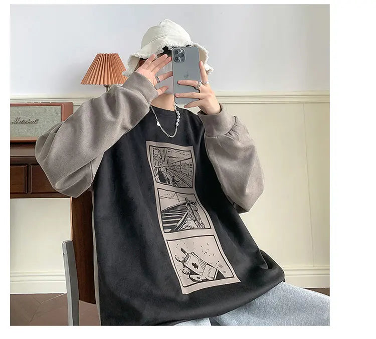 HEARUJOY  -  Mens Crewneck Sweatshirt Men Graffiti Oversized Japanese Streetwear Hip Hop Black Hoodie Men Sweatshirts Hoodies