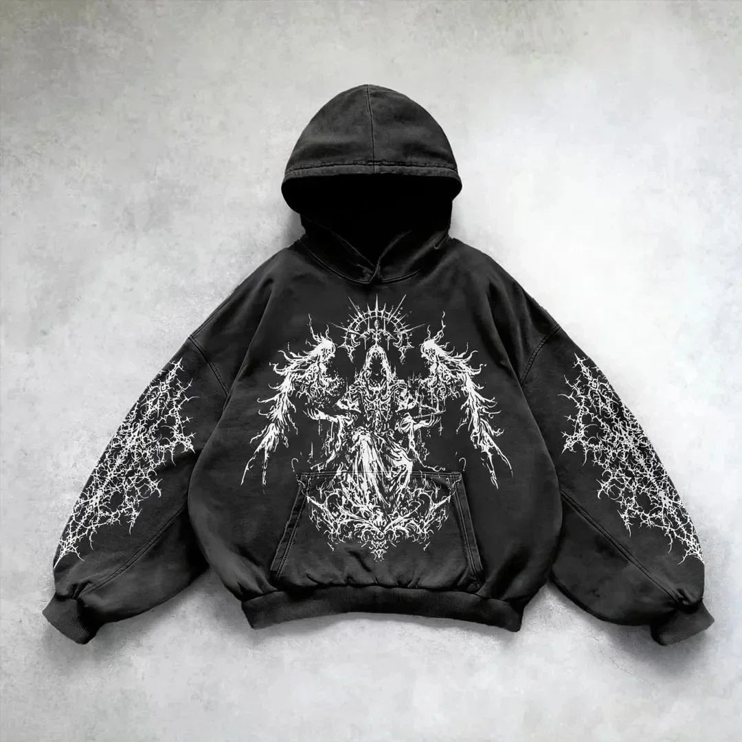 Hearujoy Dark letter devil print hoodie American retro goth fashion loose rock Harajuku versatile couple trend sports y2k top hot sale