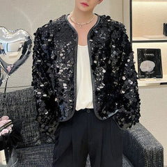 HEARUJOY  -  Mens Jacket Sequin Ballroom Shiny Jacket Streetwear Fashion Nightclub Stage Performance Long Sleeve Top Men'S Clothing 2025 New