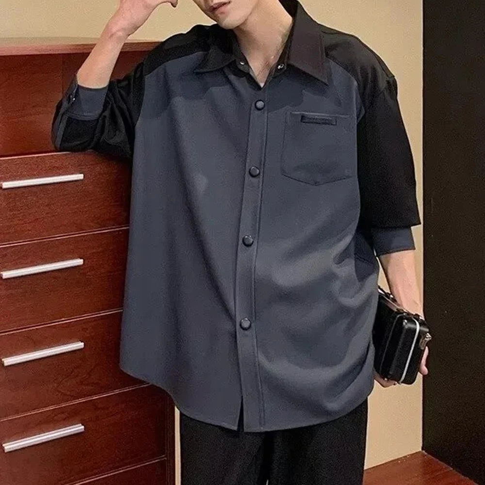 HEARUJOY  -  Men Shirt Color Matching Casual Shirts Spring Streetwear Fashion Trend Valentines Long-Sleeve Tops Old Money Men'S Wear 2025 New