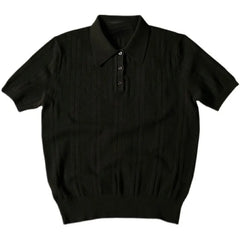 HEARUJOY  -  Men's Clothing Leisure Light Luxury Polo Shirt Korean Hollow Out Button-down Solid Color Short Sleeve Tees for Men Breathable