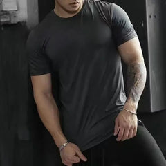 Hearujoy Gym Vest Workout Top 2024 Mens Thin Slim Fit Casual Solid Color Sports T-Shirt Running Sexy Top Short-Sleeved L American Fitness