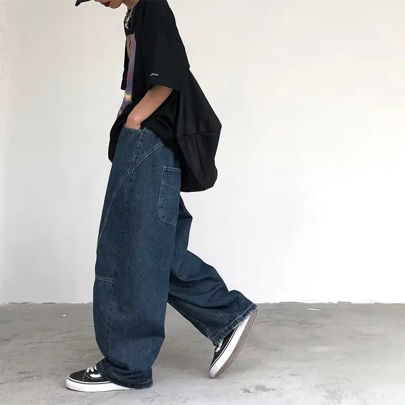 Hearujoy New Streetwear Patchwork  Jeans Cargo Pants Loose Plus Size Wide Leg Pants Harajuku Casual Denim Pants Men Clothing Y2K