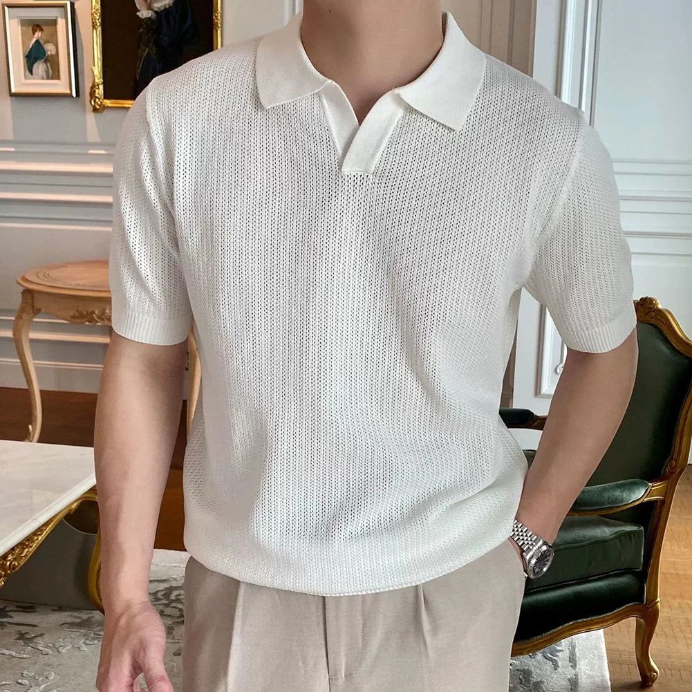 HEARUJOY  -  Casual Outings Short Sleeve Knitted Top Loose Fit Short Sleeve Top Fashion Male Clothing Slight Stretch Fabric