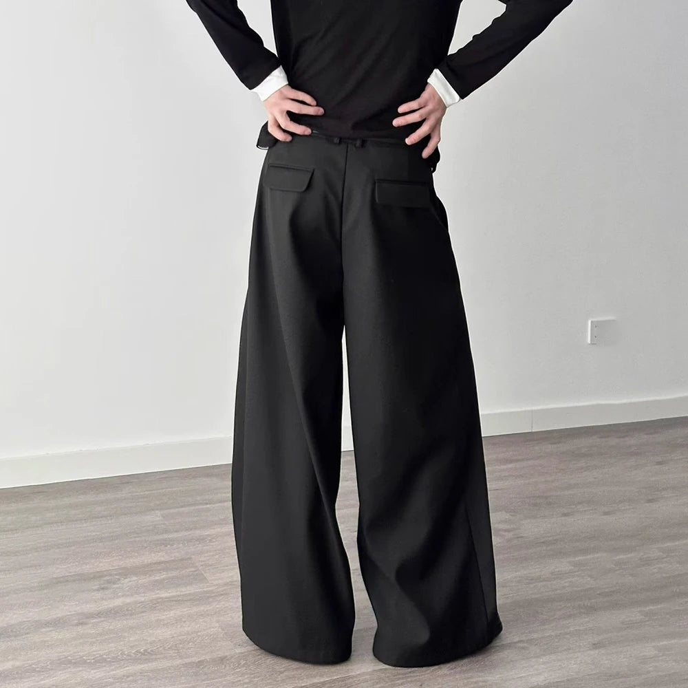 HEARUJOY  -  Mens Trousers Pleated Plain Casual Suit Pants Streetwear Fashion Daily Loose Versatile Wide-Leg Pants Men'S Clothing 2025 New