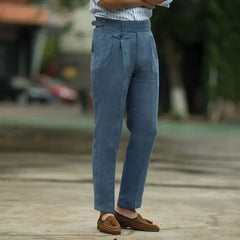 HEARUJOY  -  British Style Men Gurkha Linen Pant High Waist Straight  Ankle-Length Pants Spring Summer High Quality Thin Casual Loose Trouser