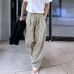 Hearujoy Korean Style Men's Casual Pants Pockets Soild Color Straight Wide Leg Male Loose Trousers Autumn Simple 9C7066