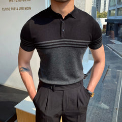 HEARUJOY  -  Summer Cotton Men Polo Shirt Business Casual Turn-down Collar Button-up Tees Fashion Flocking Tshirts Top Lce Silk Fabric Blouse