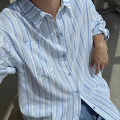 HEARUJOY  -  New Japanese Vintage Men Striped Shirts Luxury Casual Trendy Long Sleeve Cardigan Tops Fashion Leisure Macaron Sunscreen Blouse
