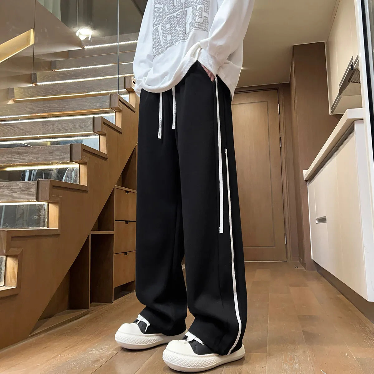 HEARUJOY  -  Harajuku Style Korean Men Wide Leg Pants 2025 New Printed Men Joggers Sweatpants Overalls Men Printed Streetwear Harem Pants