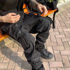 Hearujoy Hip Hop Cargo Pants Men Multi-pocket Patchwork Streetwear Joggers Trousers High Street Function Pant Elastic Waist Male Black