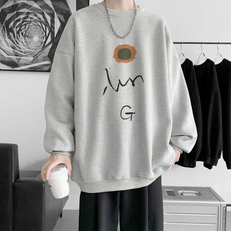 HEARUJOY  -  Men's Oversized Hoodie White Hoodies Autumn Oversize for Men Floral Print 5XL Man Casual Wear Hoody Male Sweatshirt Unisex