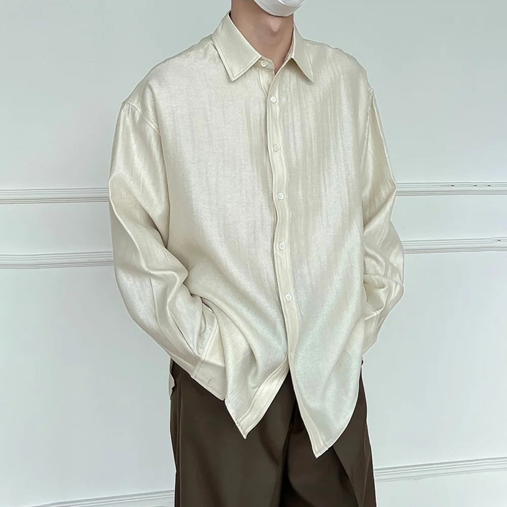 HEARUJOY  -  Mens Shirt Texture Plain Casual Shirt Spring Streetwear Fashion Youth Campus All-Match Long-Sleeved Top Men'S Clothing