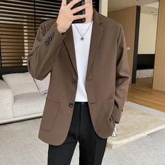 Hearujoy Shoulder Padded Blazer Men Slim Fit Fashion Social Mens Dress Jacket Korean Casual Suit Jacket Mens Office Formal Jackets Coat