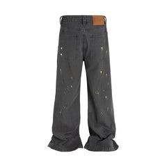 Hearujoy Overdyed Splashed Ink Patch Baggy Jeans for Men Streetwear Casual Loose Denim Trousers Distressed Oversized Cargo Pants