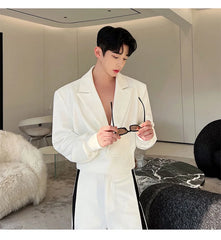 Hearujoy Korean Streetwear For Men 2023 Men's Sets Two-piece Solid Color Short Jacket Suit Strip Wide Leg Pants Casual Trend Male Suit