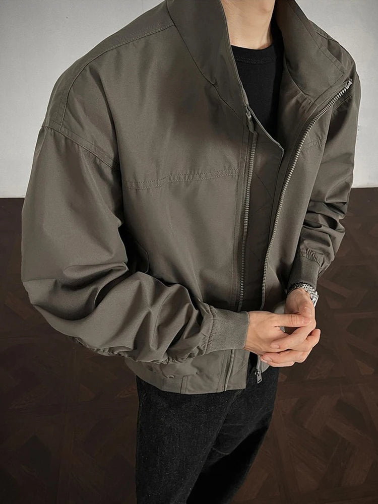 HEARUJOY  -  Trendy Slim Long Sleeve Men's Jacket Coat Streetwear Vintage Zip-up Stand Collar Jackets Spring Autumn Casual Mens Outerwear