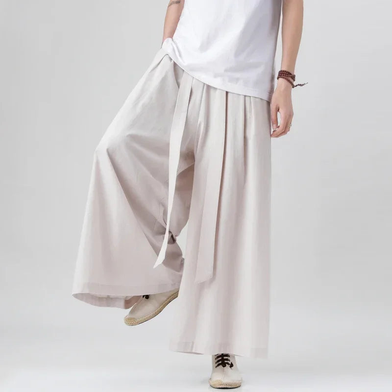 HEARUJOY  -  Spring Men Chinese Style Cotton Linen Harajuku Pants Men Kung Fu Kimono Trousers Male Street Wushu Wide Leg Pants Bottom