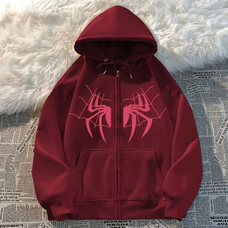 HEARUJOY  -  Man Hoodies Spider Funny Designer Novelty and Sweat Shirt Pastel Color High Quality Aesthetic Full Zip Up Sweatshirts for Men