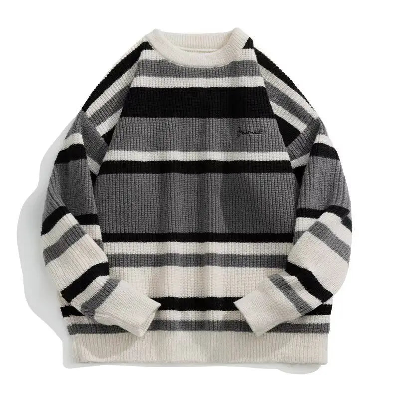 HEARUJOY  -  Fashion Sweater Men's Striped Contrasting Color Base Shirt Thread Knitted Jacket