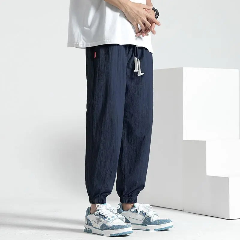 HEARUJOY  -  Men Trendy Simple Streetwear Y2K Pockets Thin Harem Pants Summer Casual Solid Loose Comfortable Breathable Sweatpants Pantalones