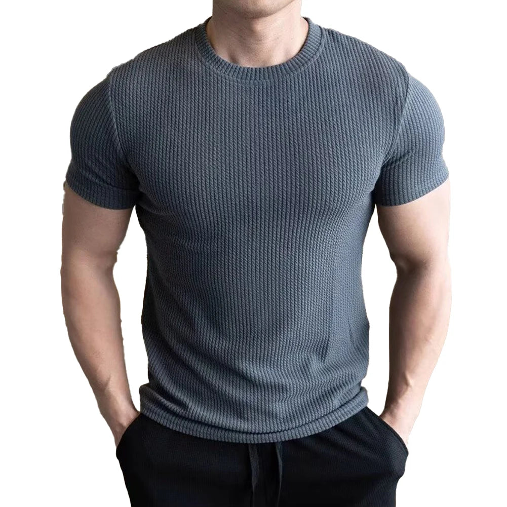 HEARUJOY  -  Casual Daily Wear Outdoor Activities Slim Casual Tops Short Sleeve Tee Men Casual T-shirt New Condition Solid Pattern