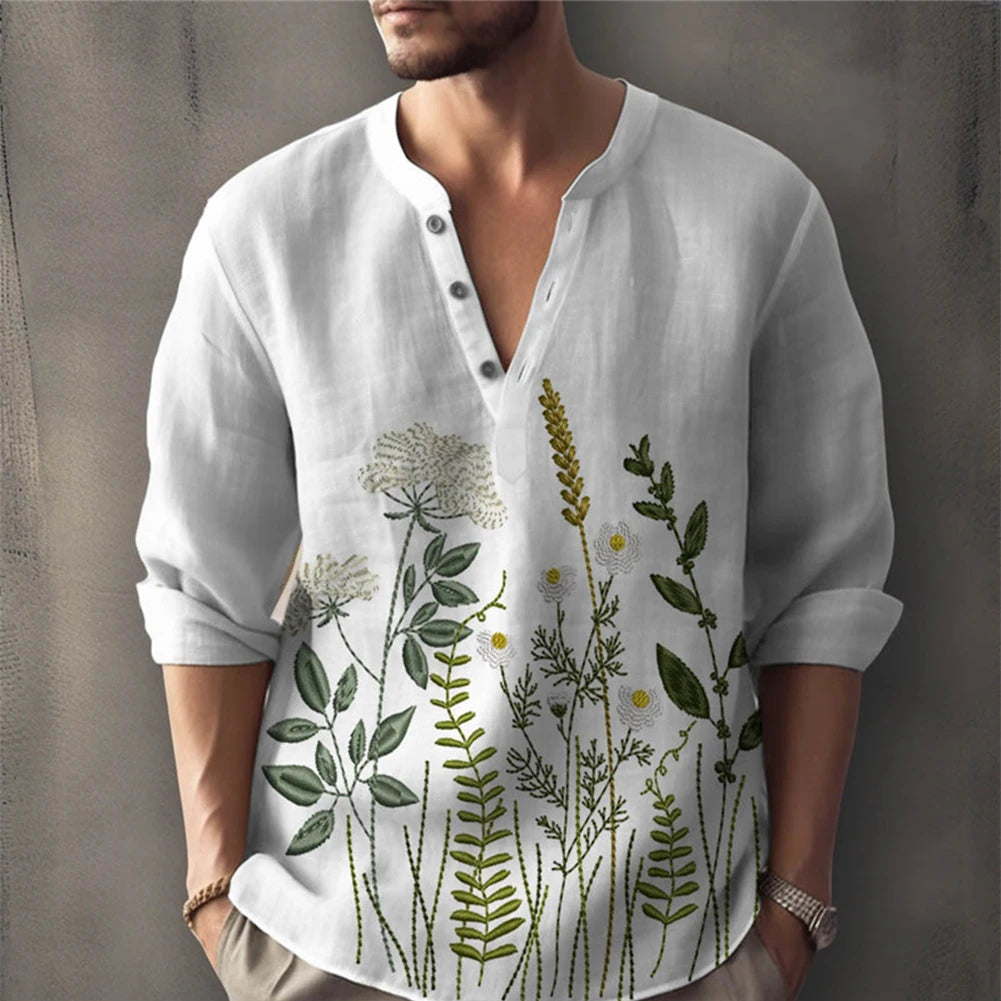 HEARUJOY  -  Blouse Men Shirt Party Traveling Single Breasted Solid Cotton Summer T Shirt Henley Tops Lightweight Turn-down